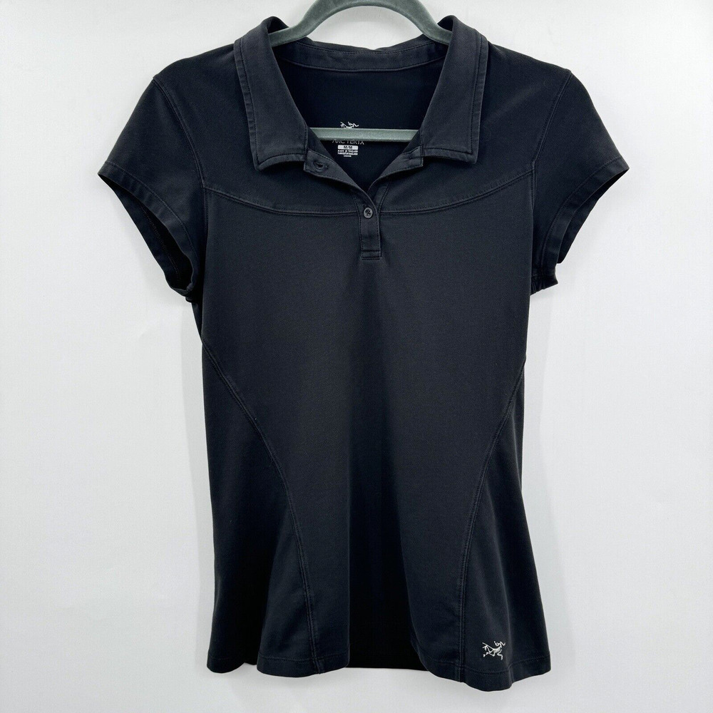 Arc'Teryx Women's Cotton Stretch Polo Shirt Size M Black Short Sleeve Hiking